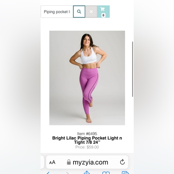 Zyia Light n Tight 7/8 24” Leggings, size 4, Bright Lilac Piping w/pocket - Picture 7 of 7